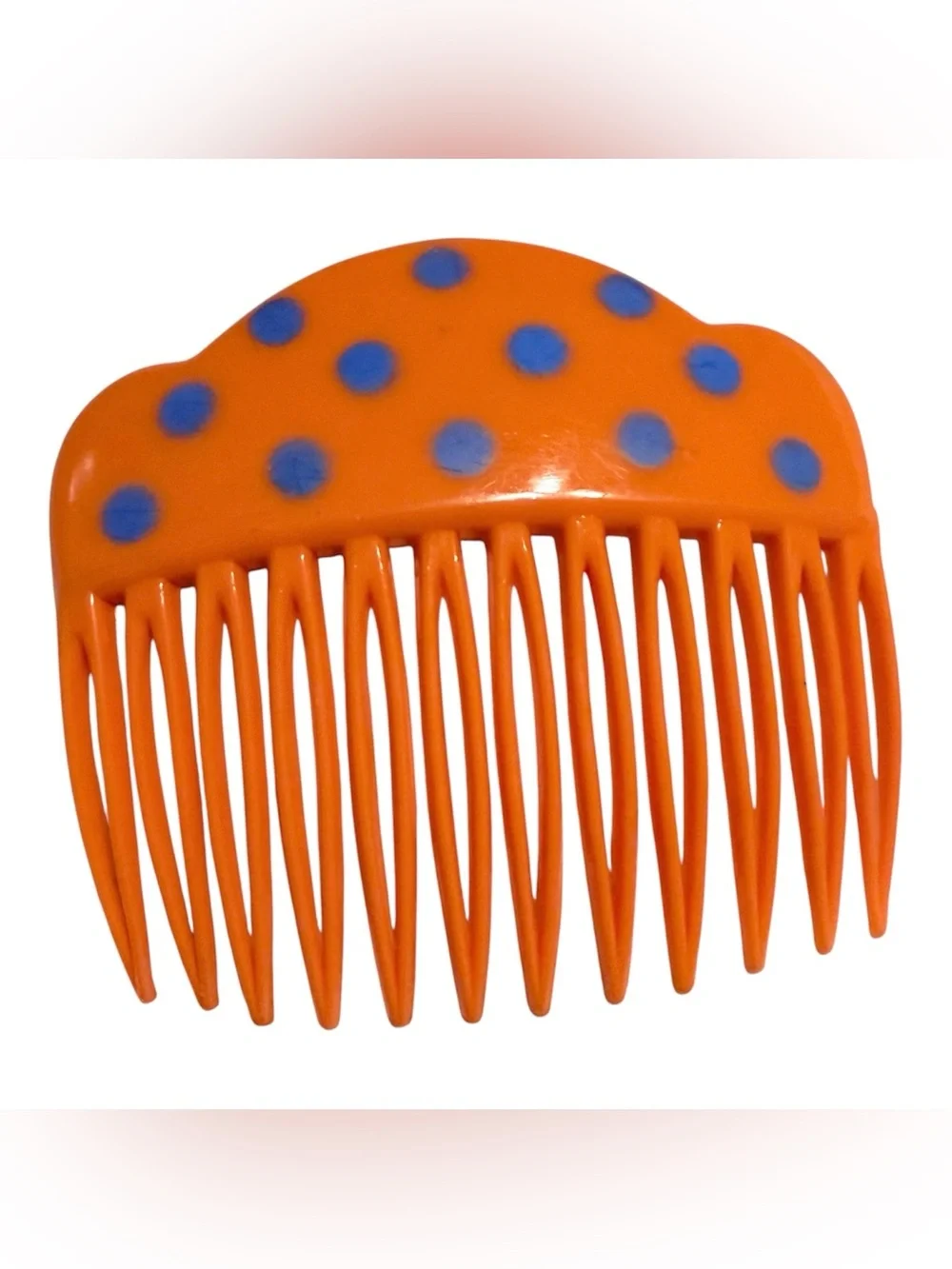 1960’s French Orange & Blue Polka Dot Hair Comb, Paris Made, Deadstock, Unworn